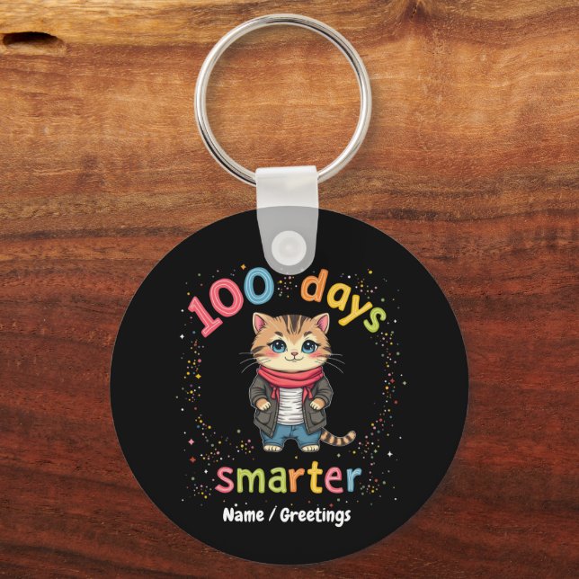 Celebrate Being "100 Days Smarter"  Customisable Key Ring (Front)