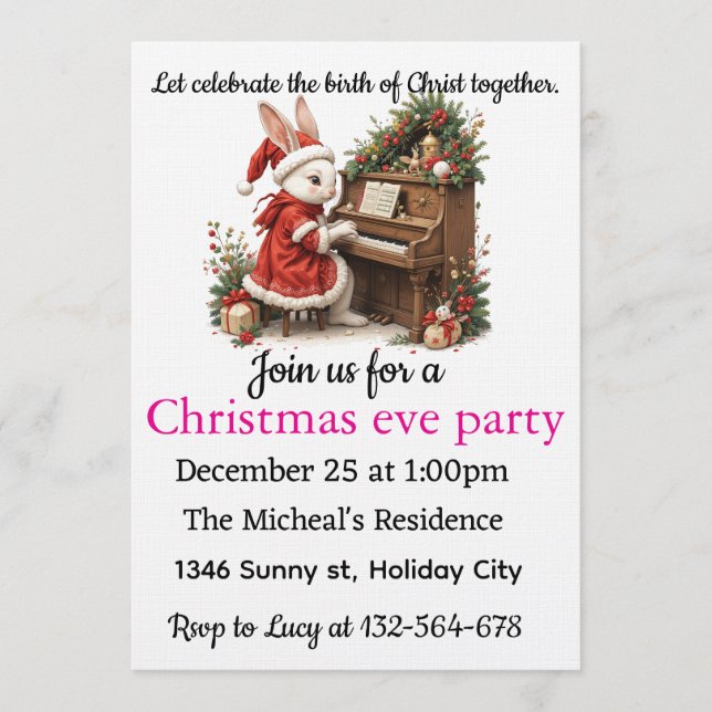 Celebrate Birth of Christ White Bunny Christmas Invitation (Front)