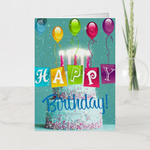 Celebrate Birthday Cake Candles and Balloons  Foil Greeting Card