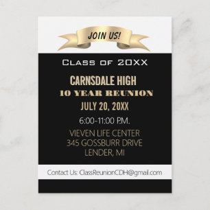 Celebrate! Black 10th Class Reunion Invite Postcard