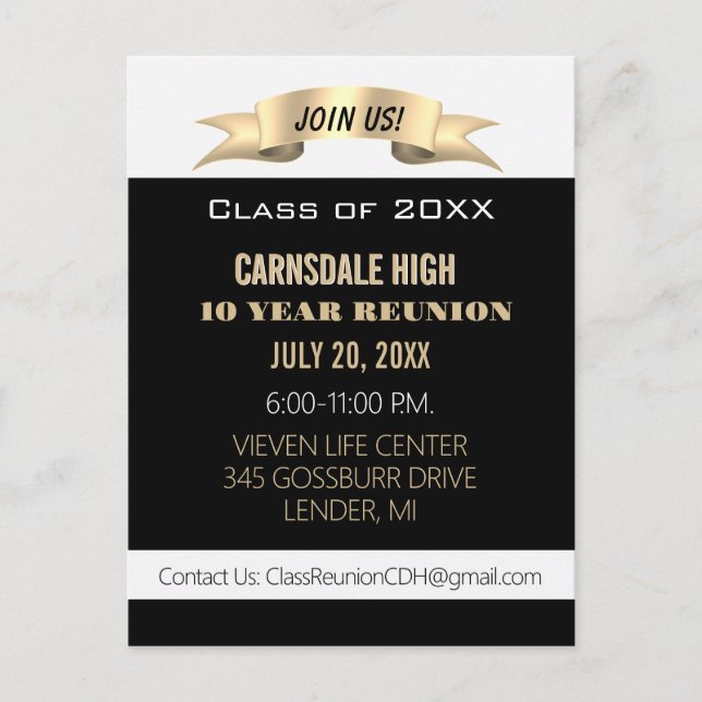 Celebrate! Black 10th Class Reunion Invite Postcard (Front)