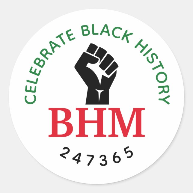 Celebrate Black History 247365 MONOGRAM White Classic Round Sticker (Front)