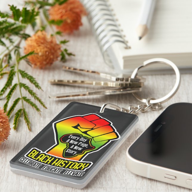 Celebrate Black History Month on BLACK Key Ring (Front Right)