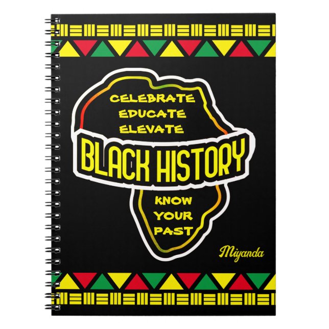 Celebrate Black History with Africa Map on BLACK Notebook (Front)
