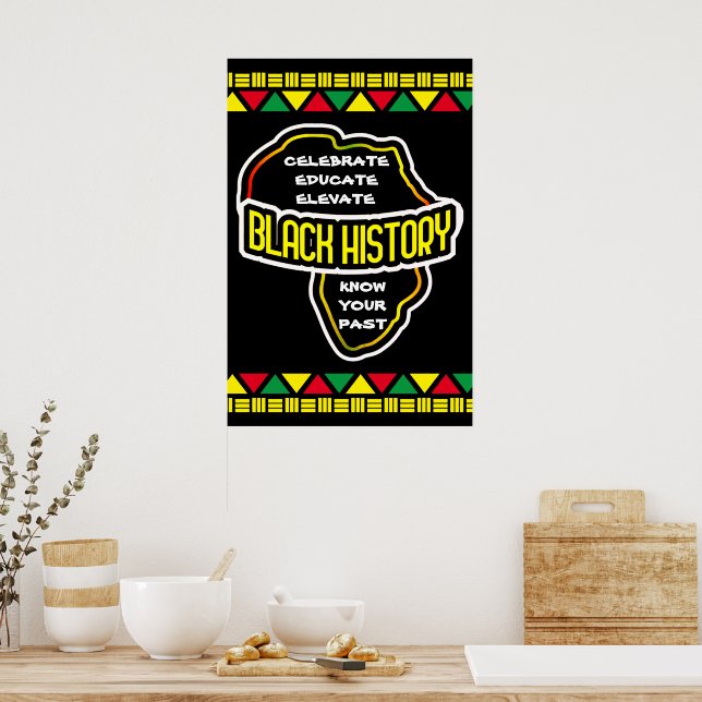 Celebrate Black History with Africa Map on BLACK Poster (Kitchen)