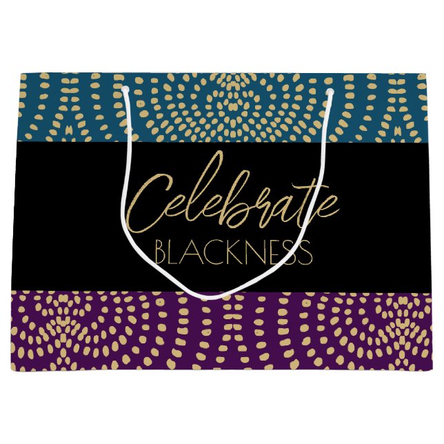 Celebrate Blackness Gold Black Cyan Purple  Large Gift Bag (Front)