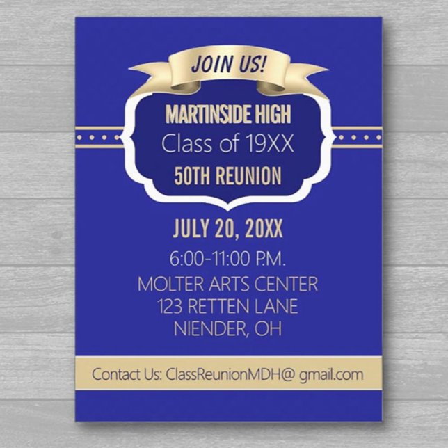 Celebrate! Blue 50th Class Reunion Invite Postcard (Creator Uploaded)