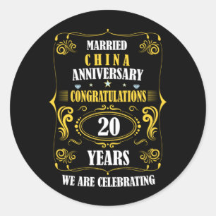 Celebrate China Wedding 20 Years Married Classic Round Sticker