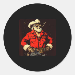 Celebrate Christmas With A Cool Santa Cowboy Style Classic Round Sticker