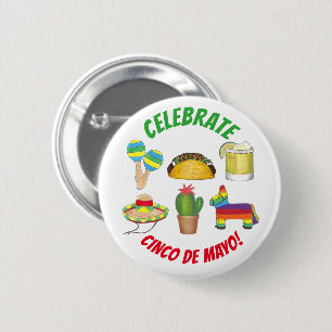 Celebrate Cinco de Mayo Fiesta Taco Piñata Cactus 6 Cm Round Badge