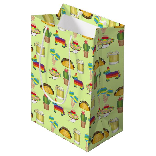 Celebrate Cinco de Mayo Fiesta Taco Piñata Cactus Medium Gift Bag (Front Angled)