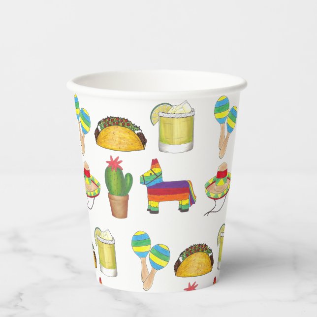 Celebrate Cinco de Mayo Fiesta Taco Piñata Cactus Paper Cups (Front)