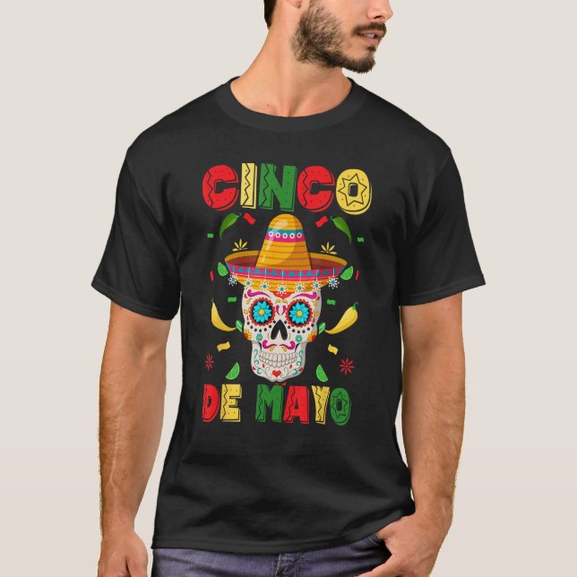 Celebrate Cinco de Mayo with a Sugar Skull Sombrer T-Shirt (Front)