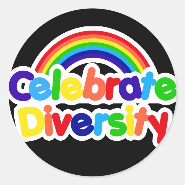 Celebrate Diversity Gay Pride Rainbow Classic Round Sticker (Front)
