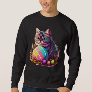 Celebrate Easter Charming Cat with Egg for Cat Sweatshirt