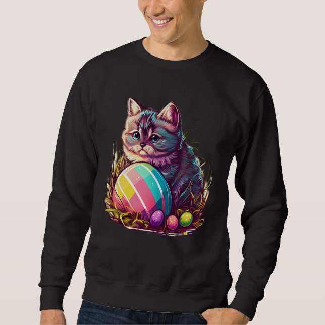 Celebrate Easter Charming Cat with Egg for Cat Sweatshirt (Front)