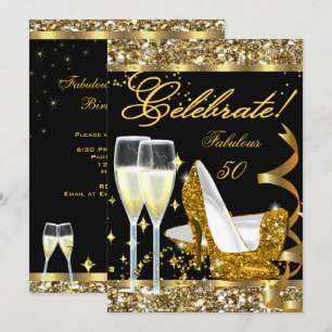 Celebrate Fabulous 50 Birthday Party Gold Black Invitation