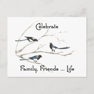 Celebrate Family, Friends Life Magpie Bird Art Postcard