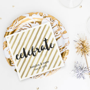 Celebrate Faux Gold Stripe Wedding Anniversary Napkin