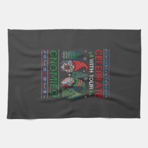 Celebrate Gnomies Christmas Gnomes Trees Reindeer Tea Towel