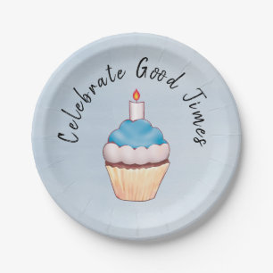 Celebrate Good Times Cupcake Blue Paper Plate