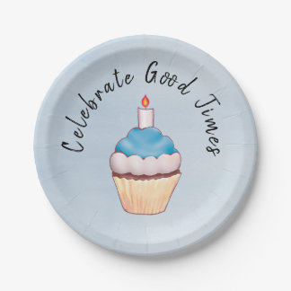 Celebrate Good Times Cupcake Blue Paper Plate