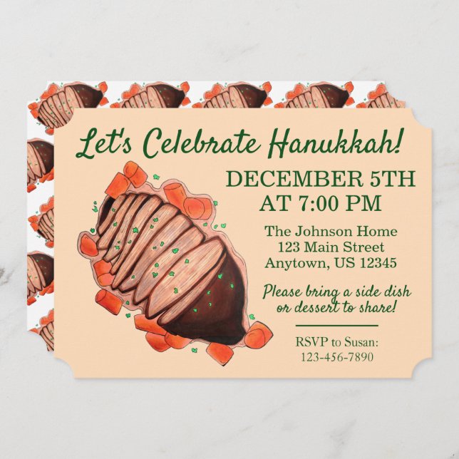 Celebrate Hanukkah Brisket Jewish Holidays Party Invitation (Front/Back)
