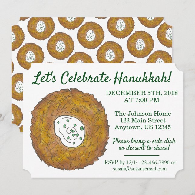 Celebrate Hanukkah Latkes Jewish Holidays Party Invitation (Front/Back)