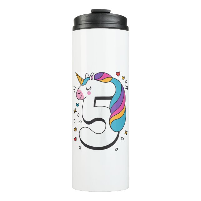 Celebrate Happy 5 Years Old Birthday Party For Gir Thermal Tumbler (Front)
