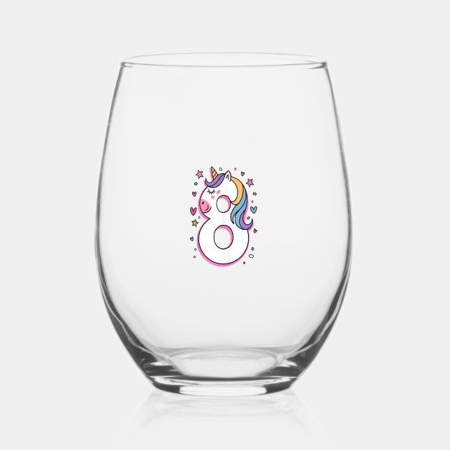 Celebrate Happy 8 Years Old Birthday Party For Gir Stemless Wine Glass (Front)