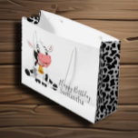 Celebrate Happy Birthday Baby Cow Large Gift Bag<br><div class="desc">Happy Birthday Baby Cow! Are you ready to elevate your celebration with a unique touch? Our personalised Happy Birthday Baby Cow Favour Box is the perfect addition for anyone who adores cows, especially for those special moments at farm-themed parties. Imagine a beautifully crafted gift box adorned with delightful cow print...</div>