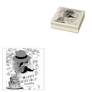 Celebrate Happy Birthday Poodle Rubber Stamp