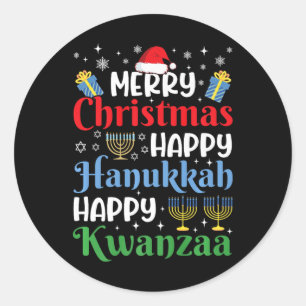 Celebrate Happy Merry Christmas Happy Hanukkah Hap Classic Round Sticker