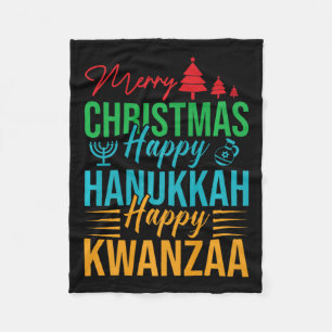 Celebrate Happy Merry Christmas Happy Hanukkah Hap Fleece Blanket