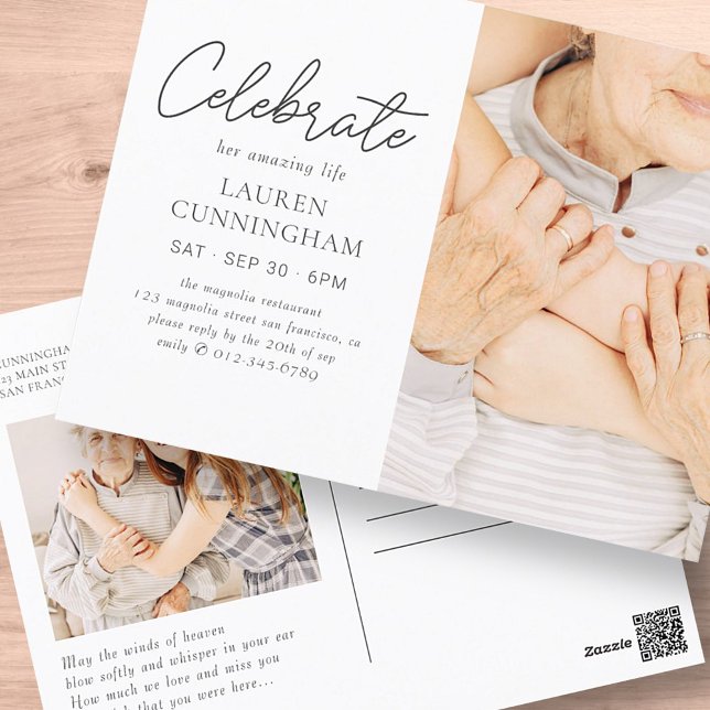 Celebrate Her Amazing Life Simple Modern Photo Postcard (Creator Uploaded)