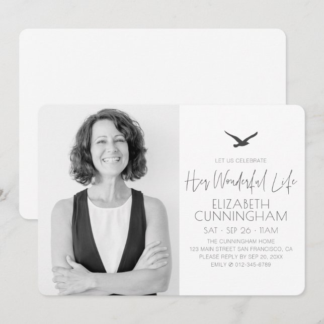 Celebrate Her Wonderful Life Memorial Modern Photo Invitation (Front/Back)