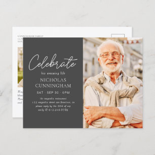 Celebrate His Amazing Life Simple Modern Photo Postcard