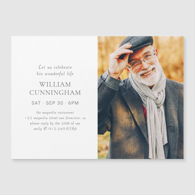 Celebrate His Life Modern Simple Minimalist Photo Magnetic Invitation (Front)