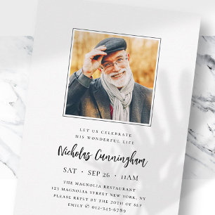 Celebrate His Wonderful Life Modern Memorial Photo Invitation