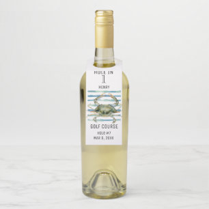 CELEBRATE HOLE IN 1, COASTAL CRAB ART BOTTLE HANGE TAG