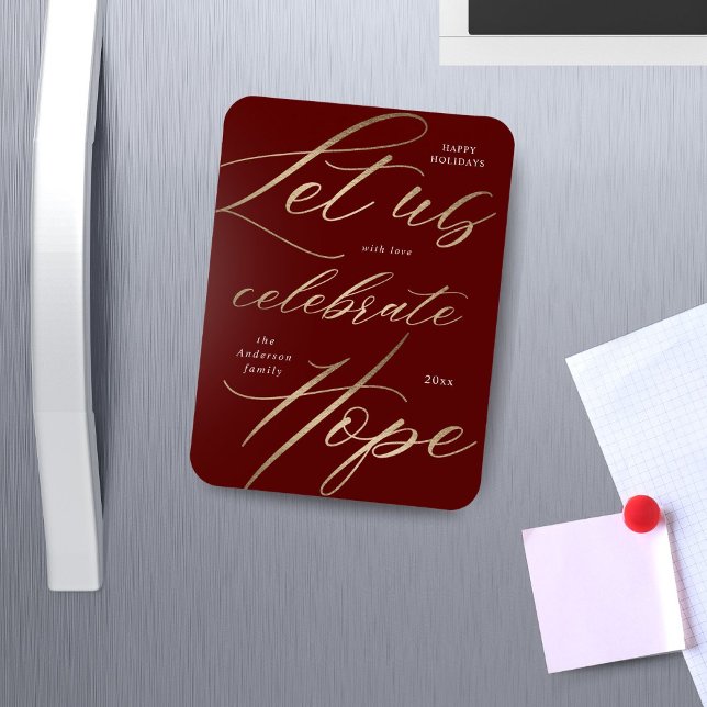 Celebrate Hope Gold Script Family Holiday Magnet (Creator Uploaded)
