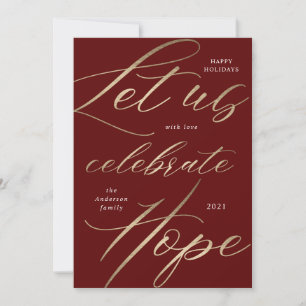 celebrate hope gold script holiday photo card