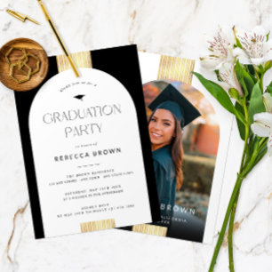 Celebrate in Black & Gold: Modern Photo Graduation Invitation