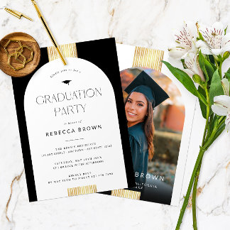 Celebrate in Black & Gold: Modern Photo Graduation Invitation