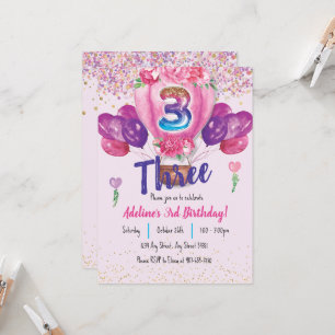 Celebrate in Pink: Confetti Balloon 3rd Birthday Invitation