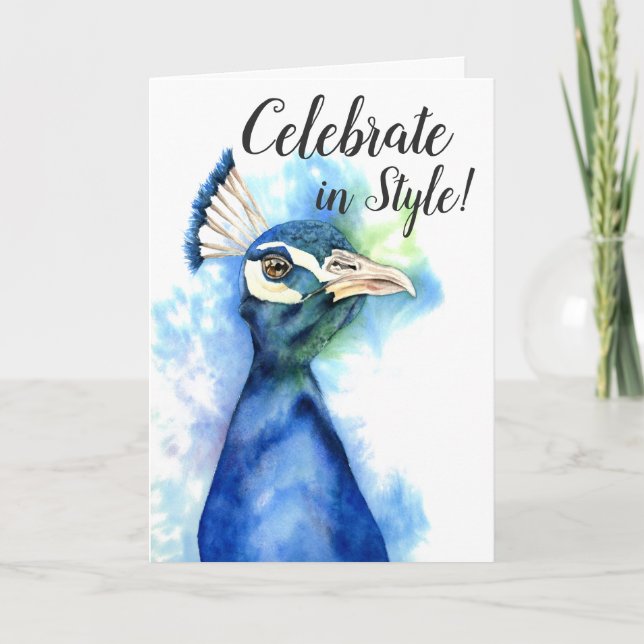 Celebrate in Style | Elegant Peacock Birthday Card (Front)