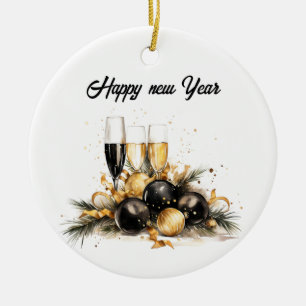 🎉✨ Celebrate in Style with Our Happy New Year  Ceramic Ornament