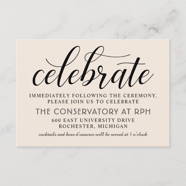Celebrate Ivory Calligraphy Wedding Reception Enclosure Card (Front)