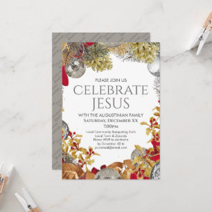 CELEBRATE JESUS Christian Wreath Christmas Party Invitation