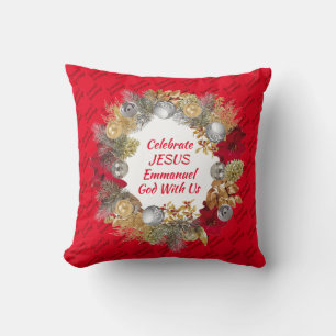 CELEBRATE JESUS EMMANUEL Christmas Wreath Red Cushion